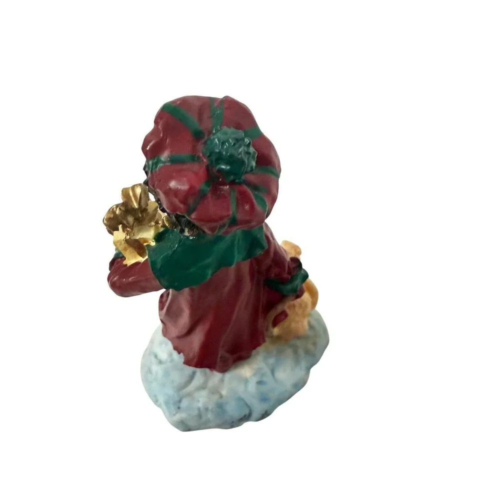 Unbranded Christmas Girl Figurine Holiday Decor Small Red Green Gold Gift Dog